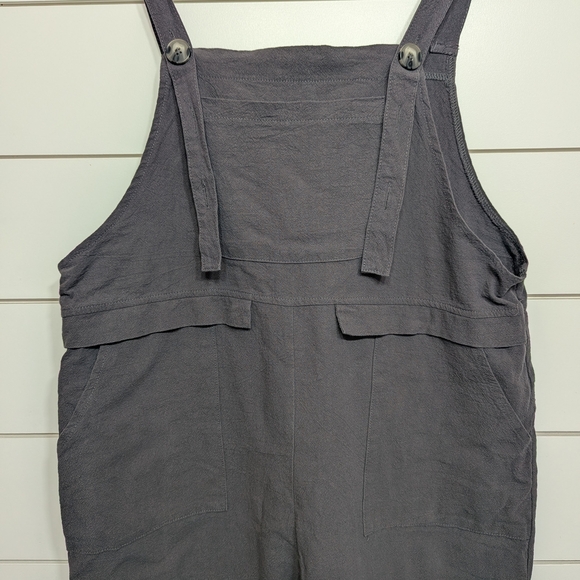 Linen Cotton Blend Grey Overalls Jumpsuit Flowy Spring Layering Size Medium - Picture 4 of 5
